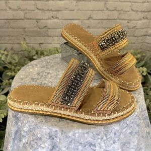 Crown Vintage Miyan Marigold Embellished 2-Band Espadrille Sandals WMS 6M💛NWOT